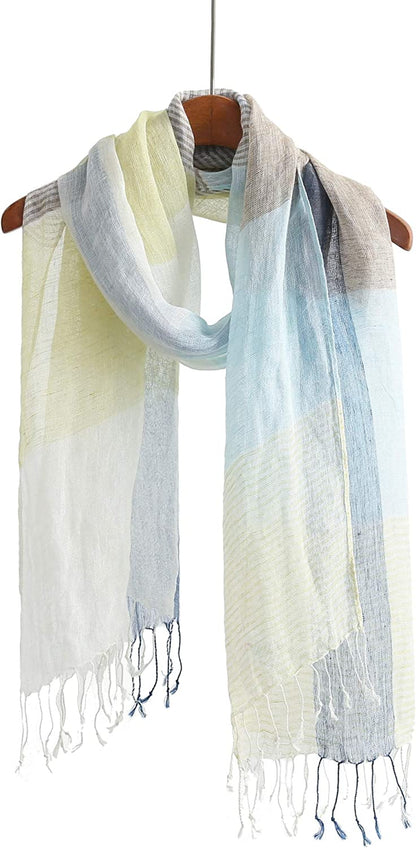 Jeelow Cotton Feel Scarf Shawl Wrap Soft Lightweight Scarves and Wraps for Men Women Apparel & Accessories > Clothing Accessories > Scarves & Shawls Jeelow Beige Stripe  