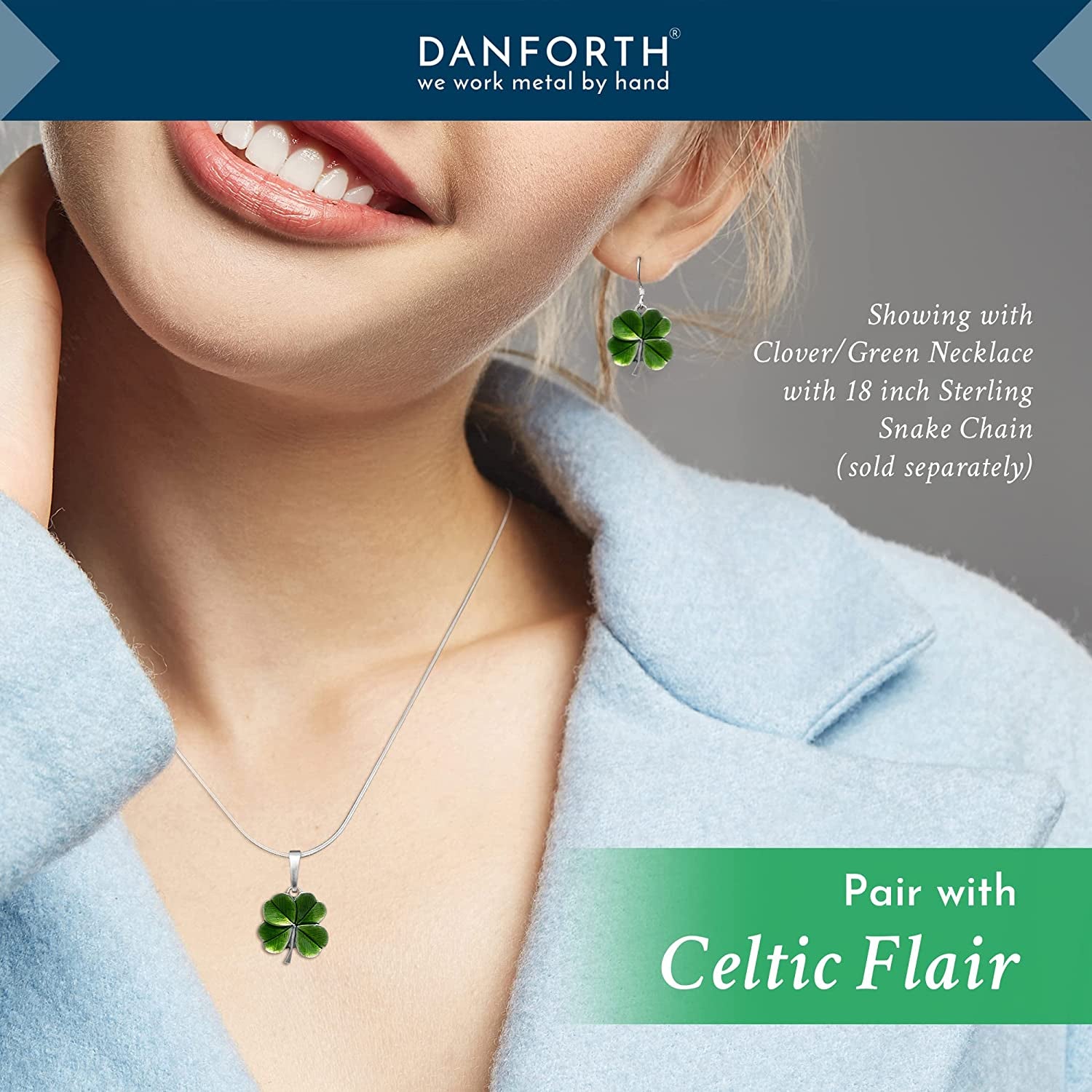 DANFORTH – Green Four Leaf Clover Earrings, Shamrock Dangle Earrings, Handcrafted Pewter 4 Leaf Clover Earrings for Women, ¾”, Made in USA Apparel & Accessories > Jewelry > Earrings Danforth   
