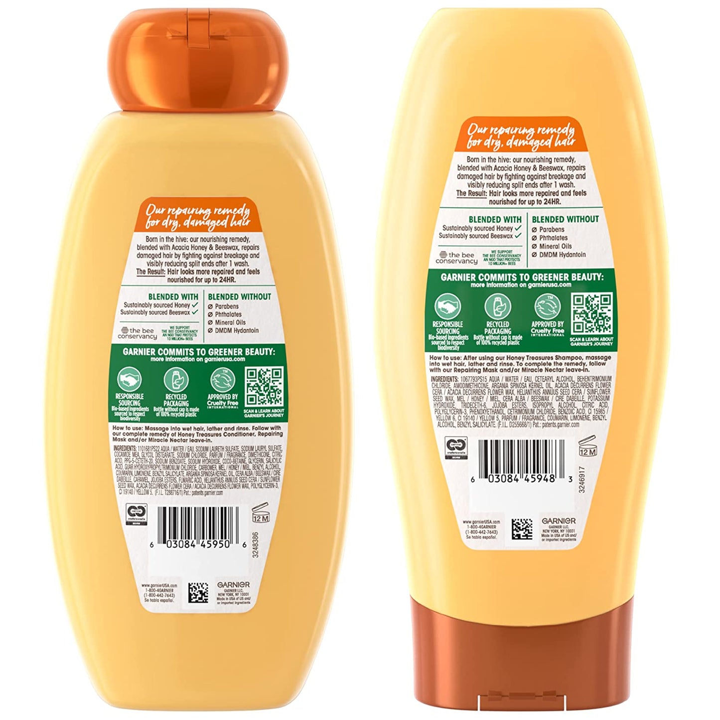 Garnier Whole Blends Honey Treasures Repairing Shampoo and Conditioner, for Dry, Damaged Hair, 22 Fl Oz Ea, 1 Kit (Packaging May Vary) Health & Beauty > Personal Care > Hair Care Garnier   