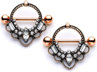Body Candy 2Pc 14G Nipplerings Piercing Women 316L Steel Color Accent Nipple Shield Nipple Ring Set 16Mm Apparel & Accessories > Jewelry > Body Jewelry Body Candy Rose Gold Toned  