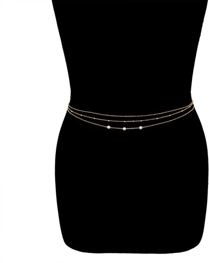 Silver/Gold Layered Waist Chains 26.7''/31.4''Adjustable Belly Chain Jewelry for Women Minimalist Beach Bikini Body Chain Apparel & Accessories > Jewelry > Body Jewelry Otxas   