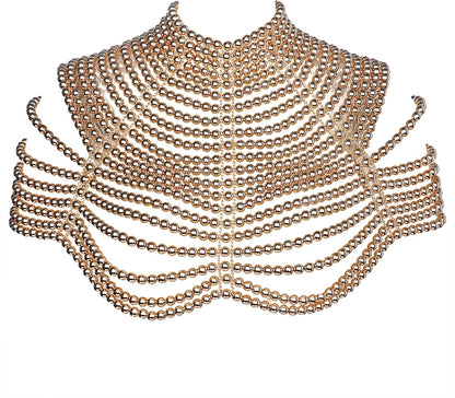 Ccbodily Pearl Body Chain Bra - Fashion Shoulder Necklaces Bra Chain Body Jewelry Apparel & Accessories > Jewelry > Body Jewelry CCbodily B-GOLD  