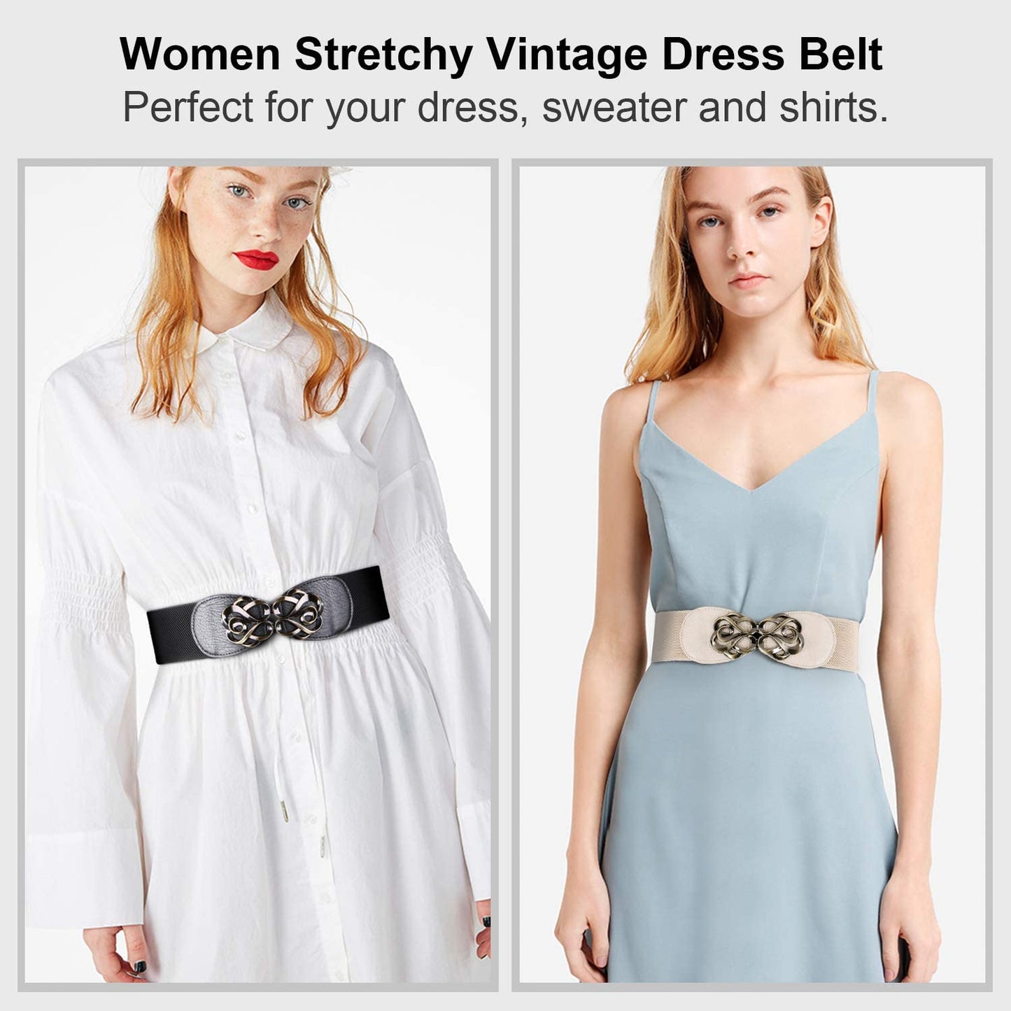 JASGOOD Women Stretchy Belt for Dresses Vintage Elastic Wide Waist Belt Apparel & Accessories > Clothing Accessories > Belts KYLIE MAX   