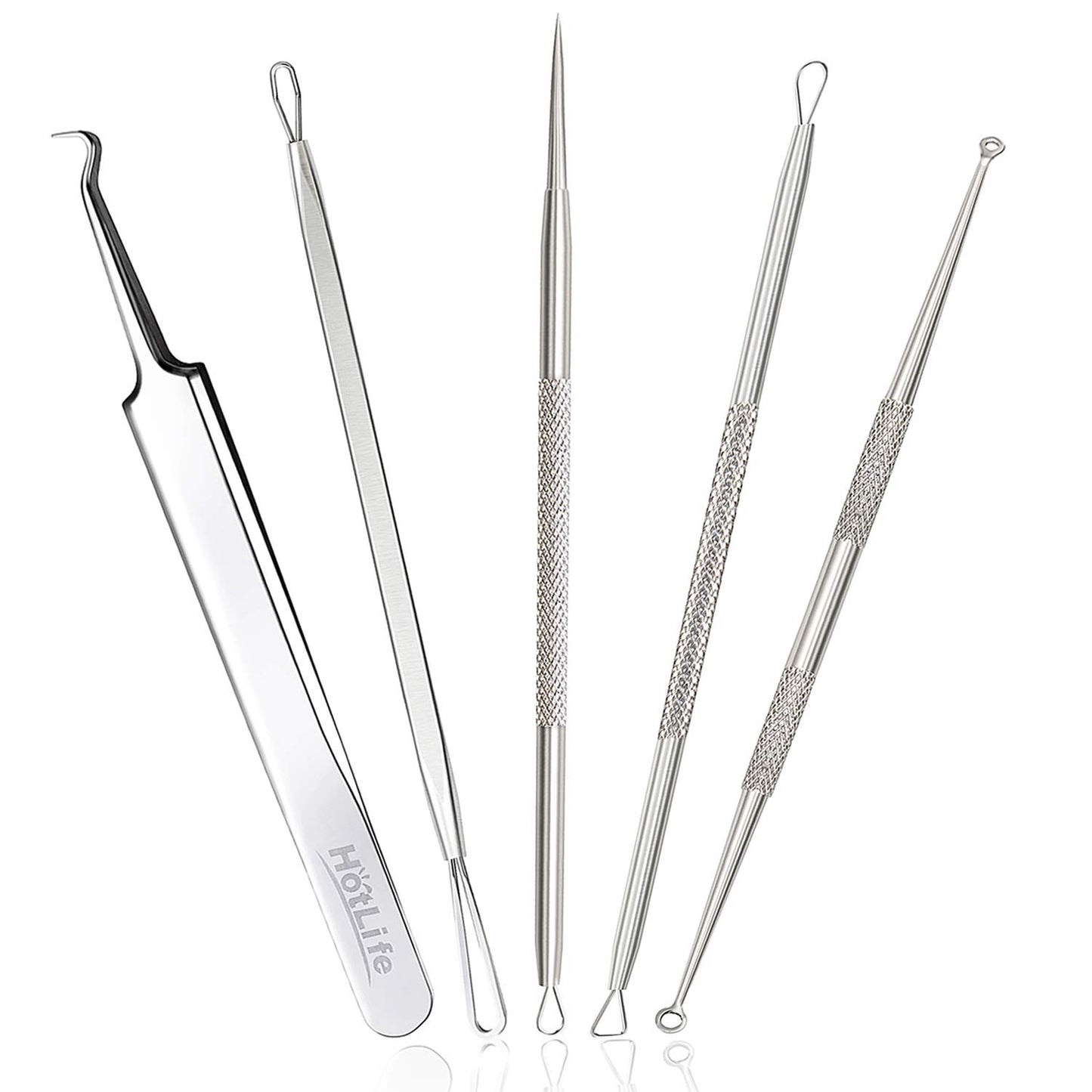 Hotlife Blackhead Removal Tool Pimple Extractor Kit, Professional Stainless Steel Titanium Lancet Needle, Curved Tweezer, Comedone Extractor Splinter Cysts Zit Popper Acne Remover, 5 Pack Health & Beauty > Personal Care > Cosmetics > Cosmetic Tools > Skin Care Tools HOTLIFE   
