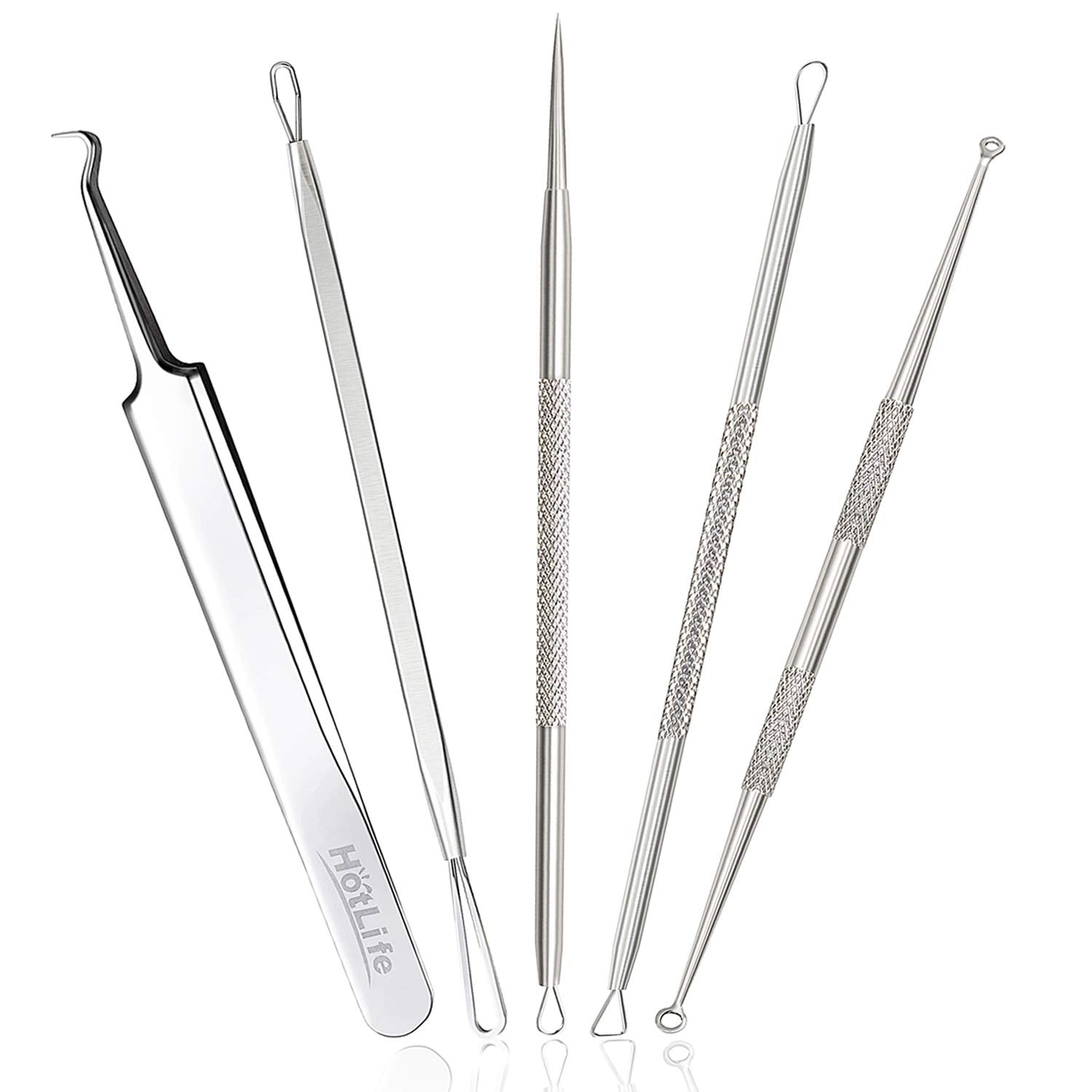 Hotlife Blackhead Removal Tool Pimple Extractor Kit, Professional Stainless Steel Titanium Lancet Needle, Curved Tweezer, Comedone Extractor Splinter Cysts Zit Popper Acne Remover, 5 Pack Health & Beauty > Personal Care > Cosmetics > Cosmetic Tools > Skin Care Tools HOTLIFE   