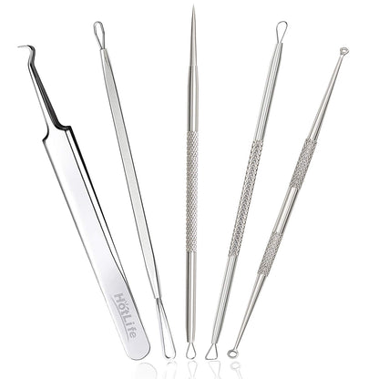 Hotlife Blackhead Removal Tool Pimple Extractor Kit, Professional Stainless Steel Titanium Lancet Needle, Curved Tweezer, Comedone Extractor Splinter Cysts Zit Popper Acne Remover, 5 Pack Health & Beauty > Personal Care > Cosmetics > Cosmetic Tools > Skin Care Tools HOTLIFE   