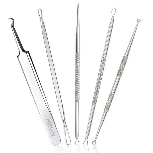 Hotlife Blackhead Removal Tool Pimple Extractor Kit, Professional Stainless Steel Titanium Lancet Needle, Curved Tweezer, Comedone Extractor Splinter Cysts Zit Popper Acne Remover, 5 Pack Health & Beauty > Personal Care > Cosmetics > Cosmetic Tools > Skin Care Tools HOTLIFE   