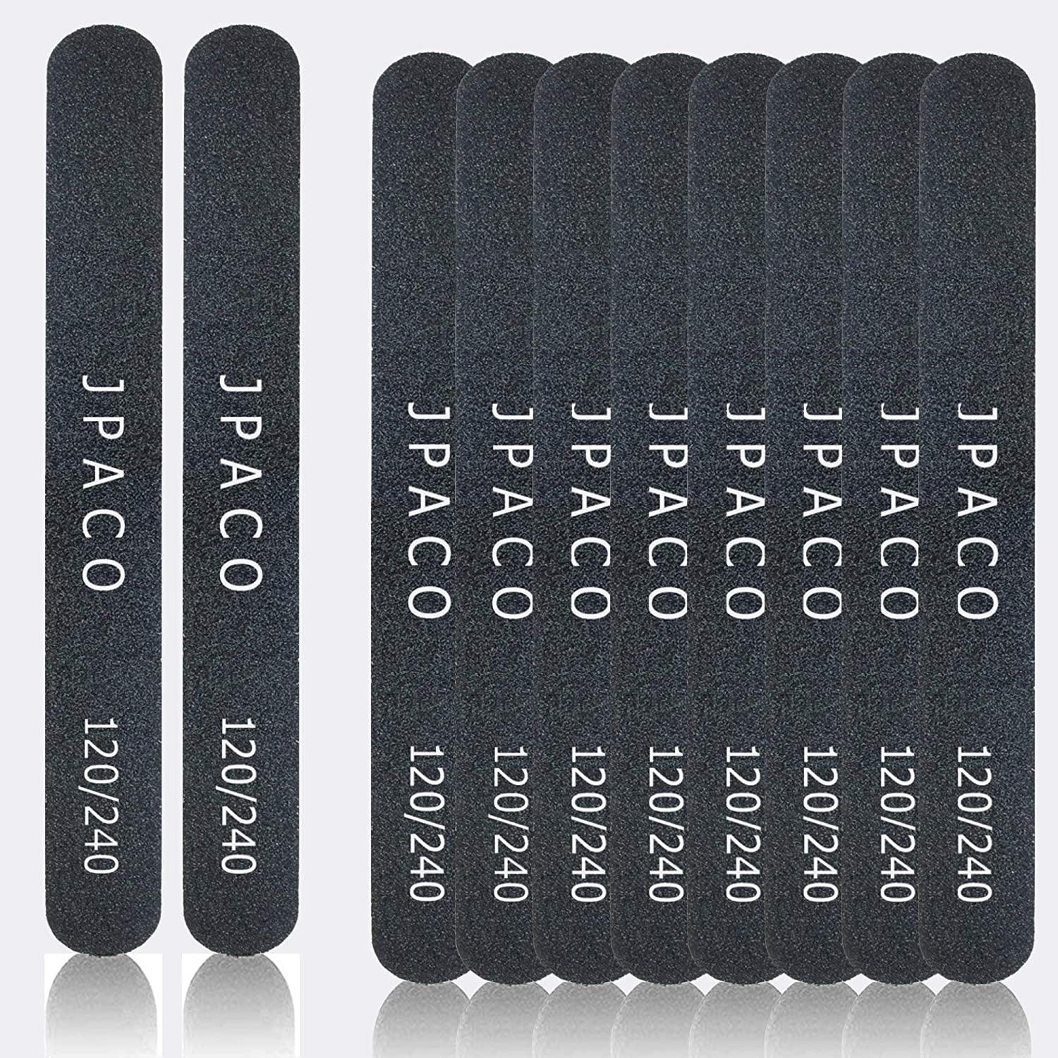 Nail Files 120 240 Grit for Natural Acrylic Poly Nail Extension Gel Nails Double Sided Black Washable Professional Set Manicure Tools (12 Pack) by JPACO Health & Beauty > Personal Care > Cosmetics > Cosmetic Tools > Nail Tools JPACO   