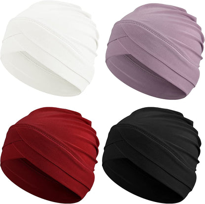 Geyoga 4 Pieces Women Turban Hats Slouchy Sleep Cap Headwrap Headwear Apparel & Accessories > Clothing Accessories > Headwear Geyoga Wine Red, Black, White, Light Purple  