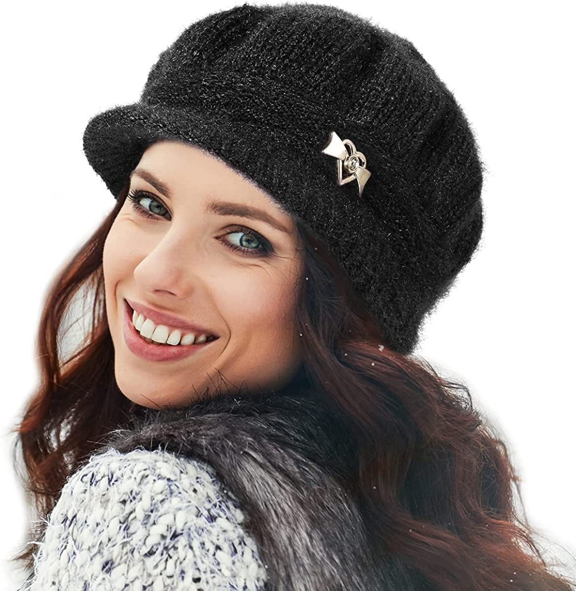 DANMY Women'S Winter Hat, Fleece Lined Womens Beanie Hat, Middle-Aged and Old Warm Earmuff Hat for Women Apparel & Accessories > Clothing Accessories > Hats DANMY Black One Size 