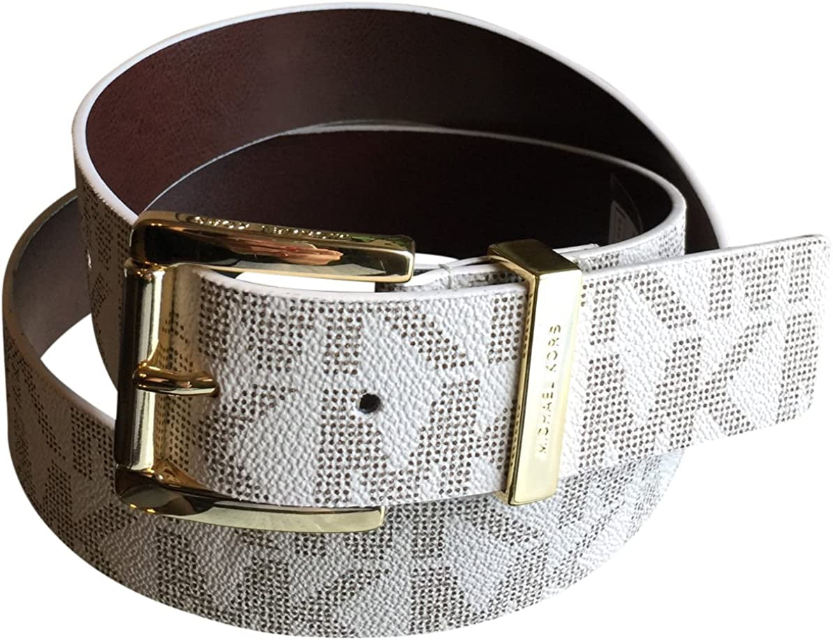 Michael Kors Women'S Synthetic Leather Mk Design Square Buckle Fashion Belt Apparel & Accessories > Clothing Accessories > Belts Michael Kors Vanilla/Gold Medium 