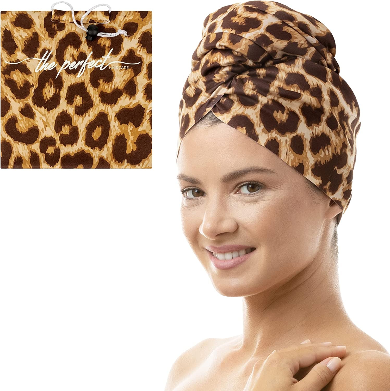 Microfiber Hair Towel Wrap - Ultra-Fine & Silky Smooth - Quick Drying - Absorbent Turban Twist for Curly & Long Hair for Girls & Kids - Anti-Frizz Curly Hair Product - the PERFECT HAIRCARE - Black Health & Beauty > Personal Care > Hair Care THE PERFECT HAIRCARE Leopard 1 