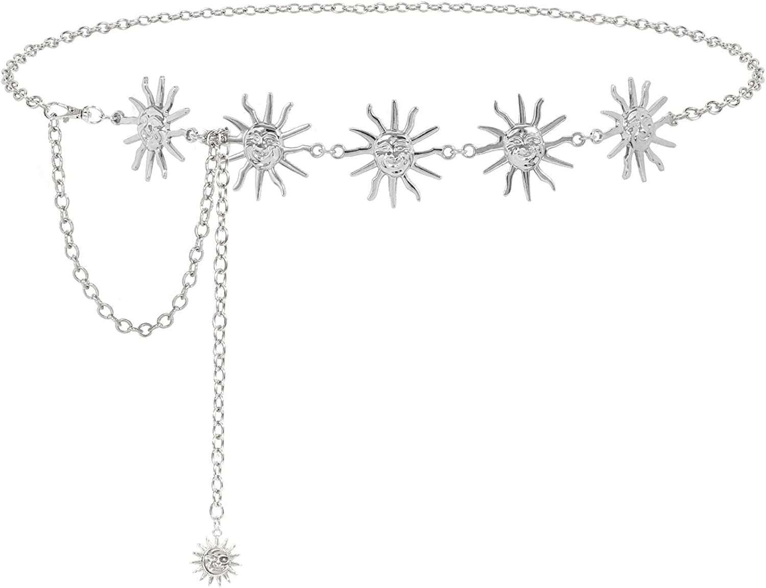 Metal Body Chain Women Belly Waist Chain SUOSDEY Fashion Body Jewelry Link Belts Apparel & Accessories > Jewelry > Body Jewelry SUOSDEY G-sliver Sun M: Fit for Waist up to 38 inches 