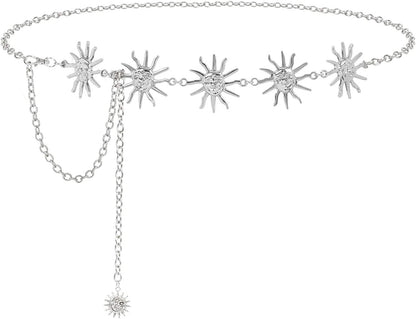 Metal Body Chain Women Belly Waist Chain SUOSDEY Fashion Body Jewelry Link Belts Apparel & Accessories > Jewelry > Body Jewelry SUOSDEY G-sliver Sun M: Fit for Waist up to 38 inches 