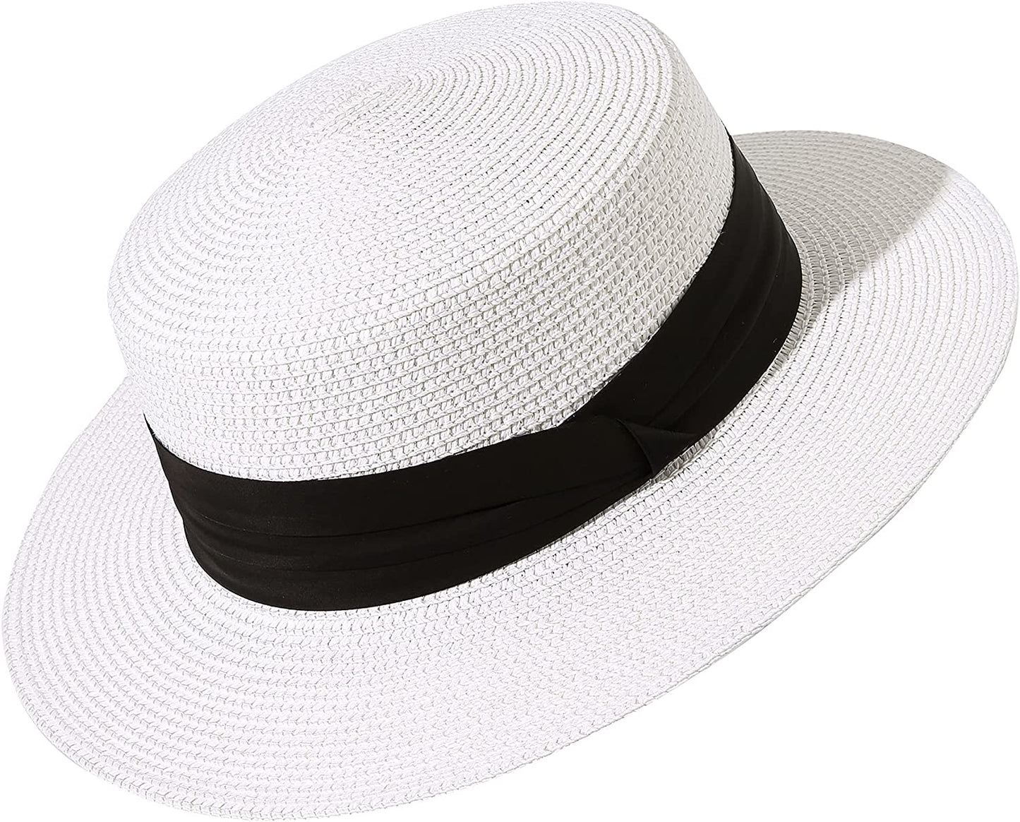 Lanzom Sun Hats for Women Wide Brim Straw Boater Hat Foldable Packable Beach Hat for Summer Apparel & Accessories > Clothing Accessories > Hats Lanzom White Medium 