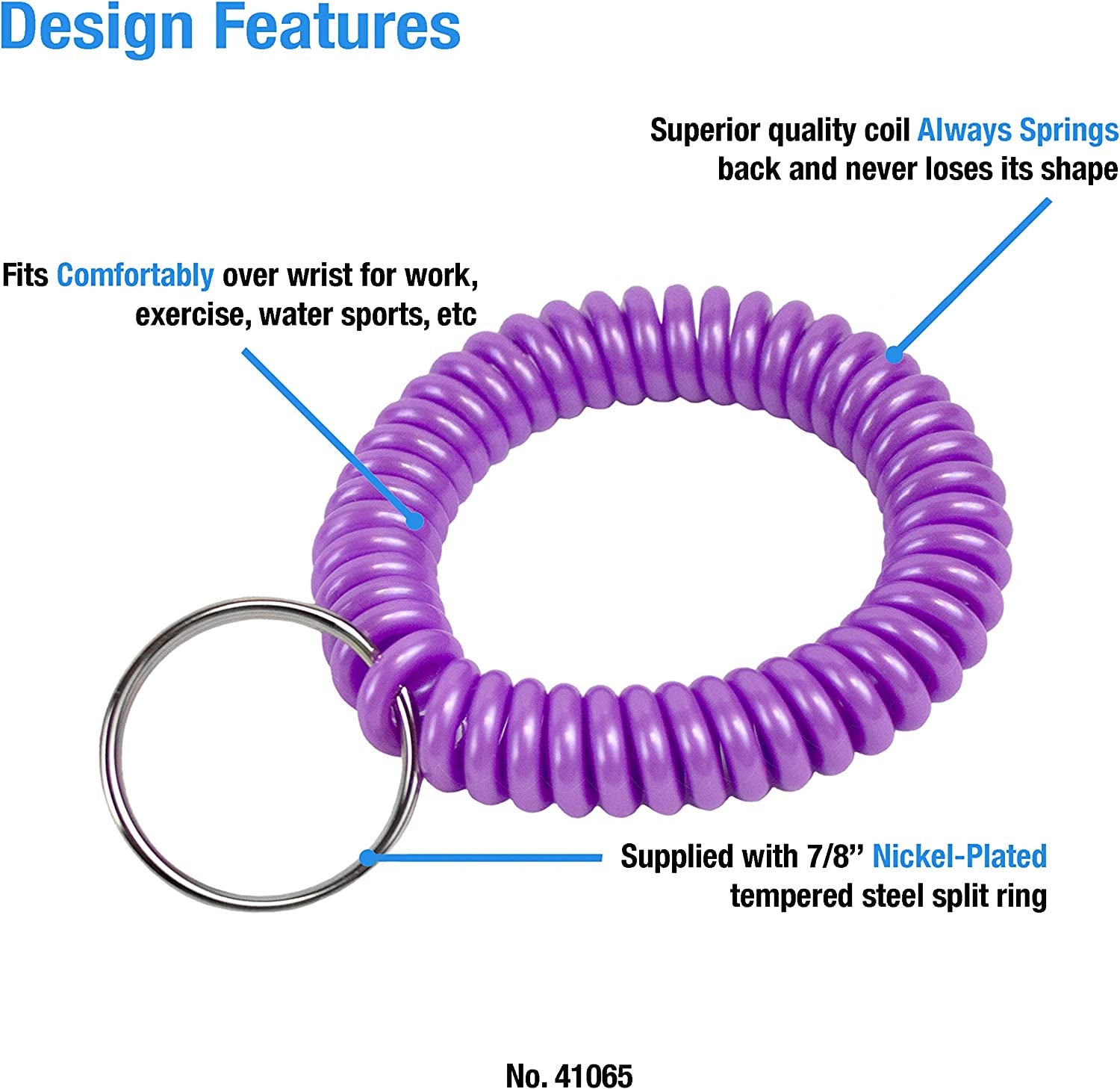 Lucky Line 2” Diameter Spiral Wrist Coil with Steel Key Ring, Flexible Wrist Band Key Chain Bracelet, Stretches to 12”, Purple 1 PK (410651) Apparel & Accessories > Jewelry > Bracelets Lucky Line   
