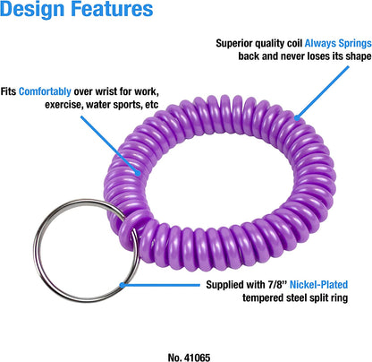 Lucky Line 2” Diameter Spiral Wrist Coil with Steel Key Ring, Flexible Wrist Band Key Chain Bracelet, Stretches to 12”, Purple 1 PK (410651) Apparel & Accessories > Jewelry > Bracelets Lucky Line   