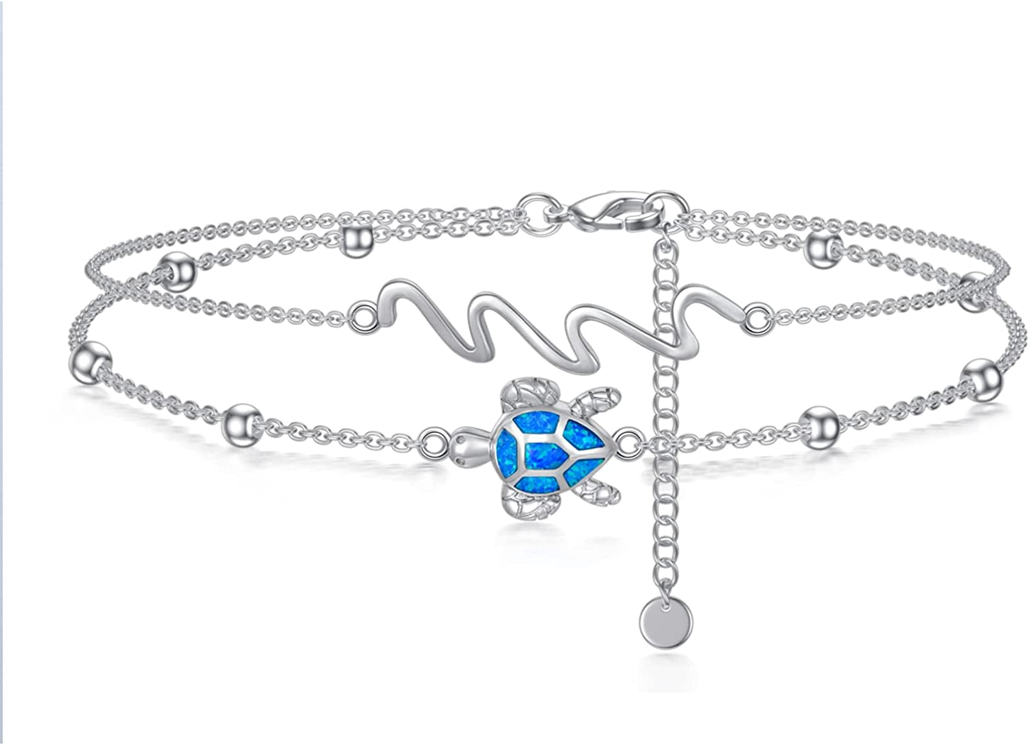Evil Eye/Hamsa/Moon Star/Sunflower/Cross/Sea Turtle Ankle Bracelet 925 Sterling Silver Adjustable Anklets Jewelry Gifts for Women Apparel & Accessories > Jewelry > Anklets MONGAS Sea Turtle  