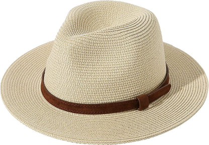 JOYEBUY Womens UPF50 Foldable Summer Straw Hat Wide Brim Fedora Sun Beach Hat Apparel & Accessories > Clothing Accessories > Hats JOYEBUY Y-brown Belt Khaki  