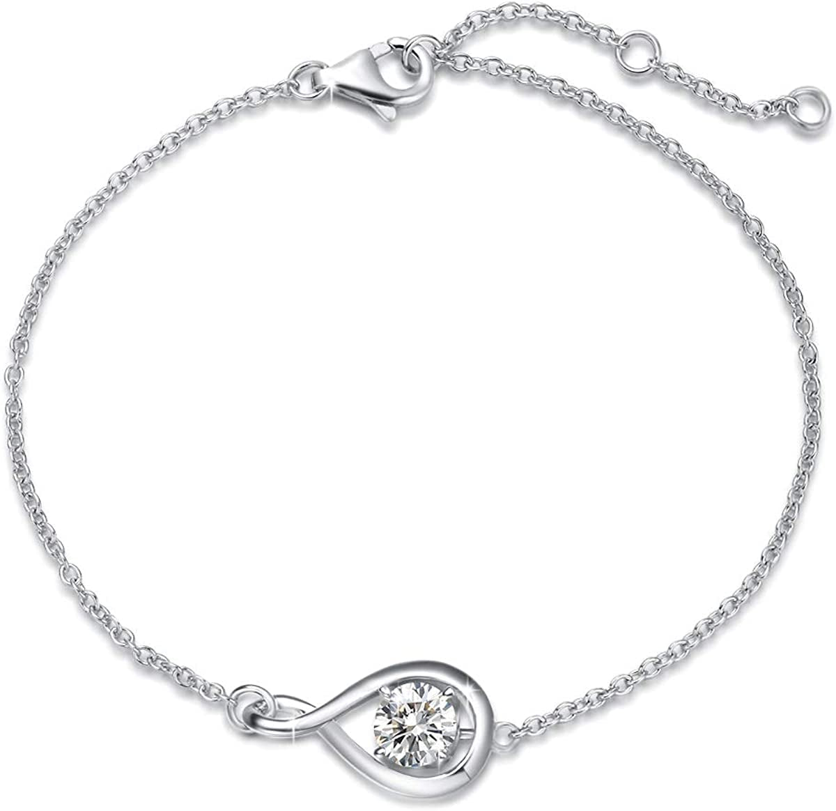 FANCIME 925 Sterling Silver Birthstone Bracelets for Women Dainty Simple Infinity Bracelet Fine Jewelry Birthday Anniversary Christmas Gifts for Girls Mom Wife Her, Chain Length 6.7"+1.2" Extend Apparel & Accessories > Jewelry > Bracelets FANCIME Apr.-Cubic Zircon  