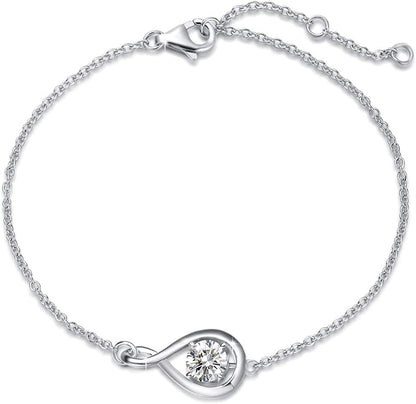 FANCIME 925 Sterling Silver Birthstone Bracelets for Women Dainty Simple Infinity Bracelet Fine Jewelry Birthday Anniversary Christmas Gifts for Girls Mom Wife Her, Chain Length 6.7"+1.2" Extend Apparel & Accessories > Jewelry > Bracelets FANCIME Apr.-Cubic Zircon  