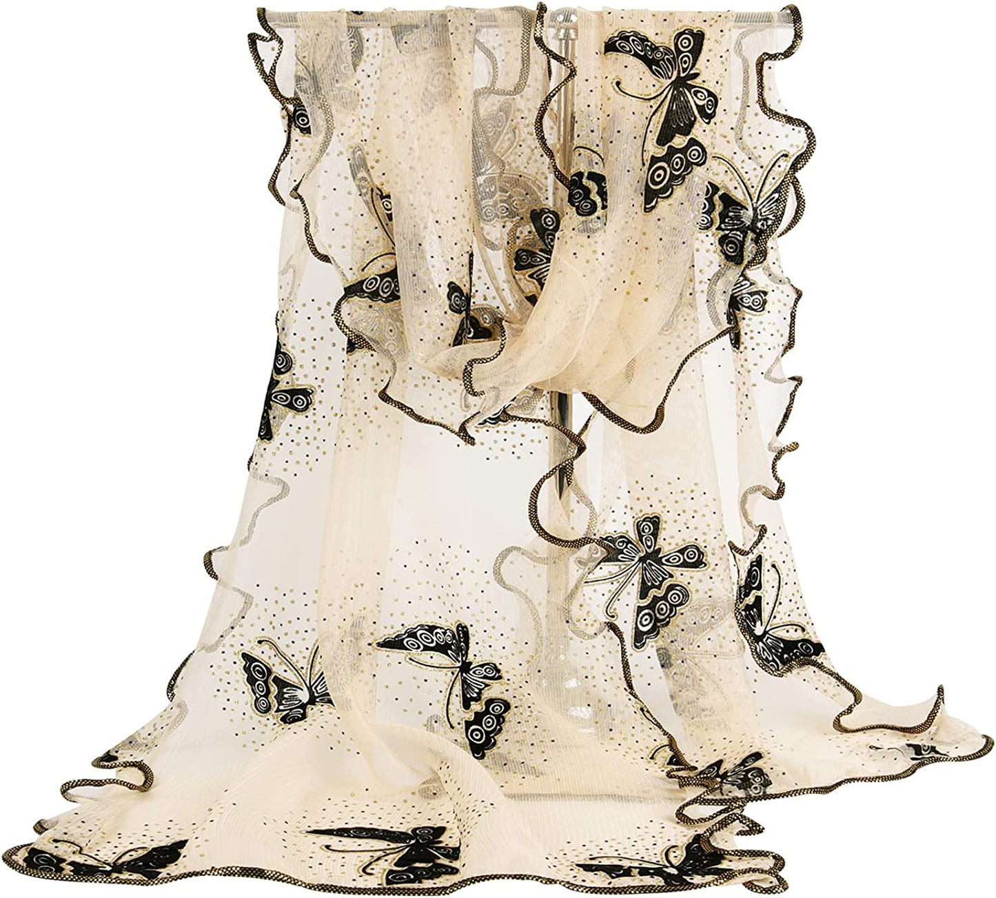 GERINLY Women Scarves Cute Butterflies Sheer Chiffon Scarf Soft Travel Wedding Shawl Evening Wrap for Party Apparel & Accessories > Clothing Accessories > Scarves & Shawls GERINLY C-beige  