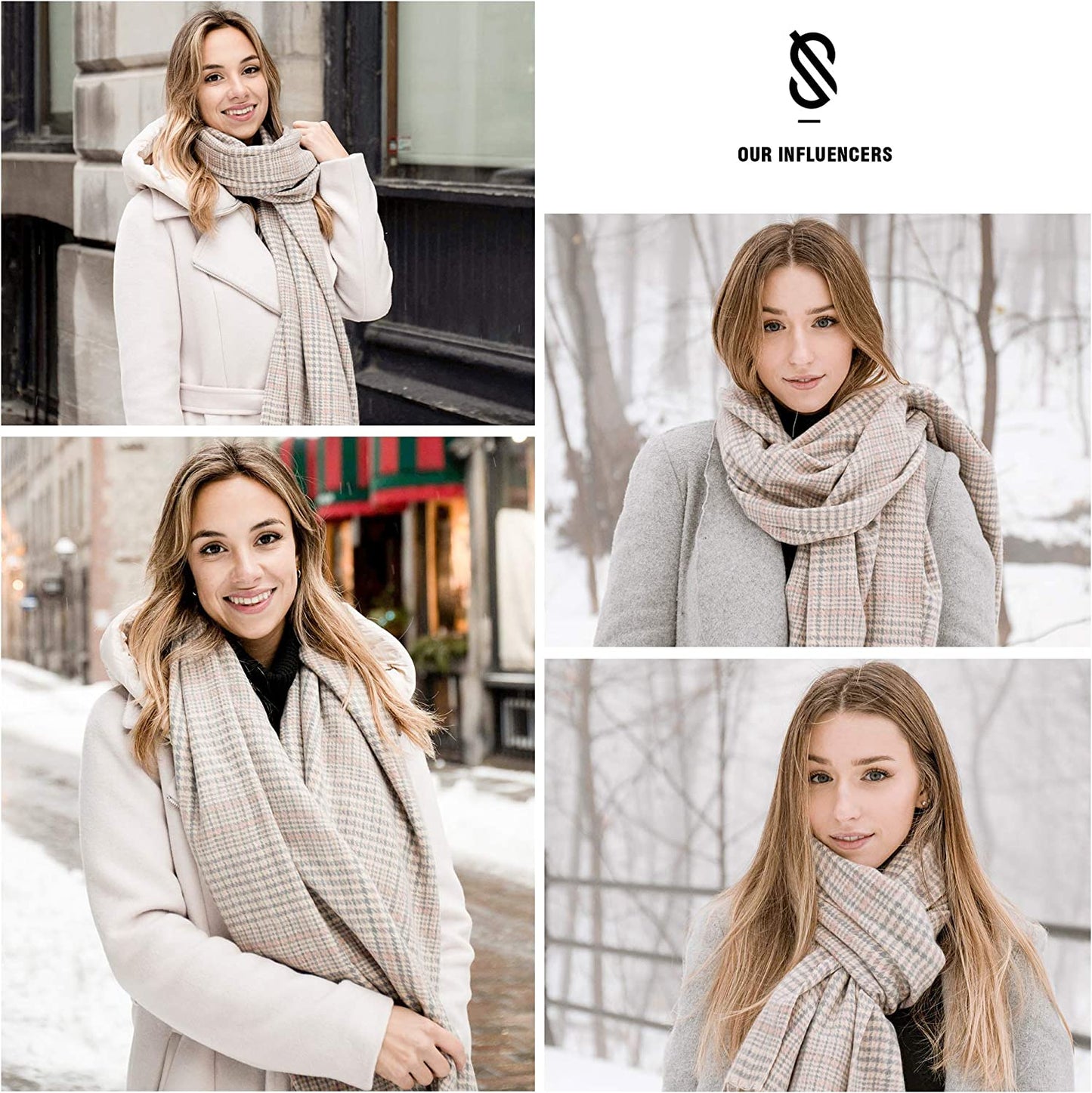SOJOS Winter Warm Tartan Plaid Houndstooth Checked Soft Scarf Classic Cashmere Feel Shawls Wraps SC337 Apparel & Accessories > Clothing Accessories > Scarves & Shawls SOJOS   