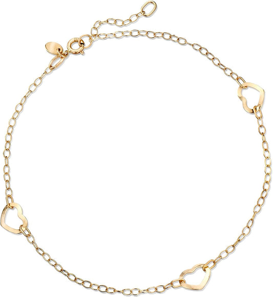 Ross-Simons Italian 14Kt Yellow Gold Open-Space Heart Station Anklet. 9 Inches Apparel & Accessories > Jewelry > Anklets Ross-Simons   