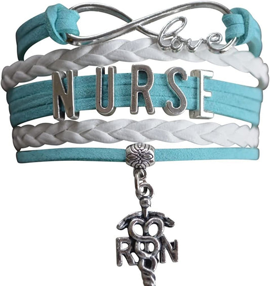 Infinity Collection Nurse Bracelet, Nurse Charm Bracelet Makes Perfect Nurse Gifts Apparel & Accessories > Jewelry > Bracelets Infinity Collection Teal/White  