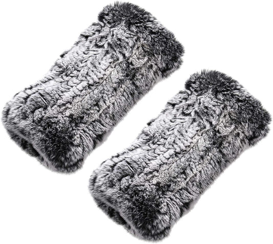 Fingerless Fur Gloves Smooth Faux Rabbit Furry Gloves Winter Warm Knitted Gloves for Women Girls Apparel & Accessories > Clothing Accessories > Gloves & Mittens Geyoga Frost Black  