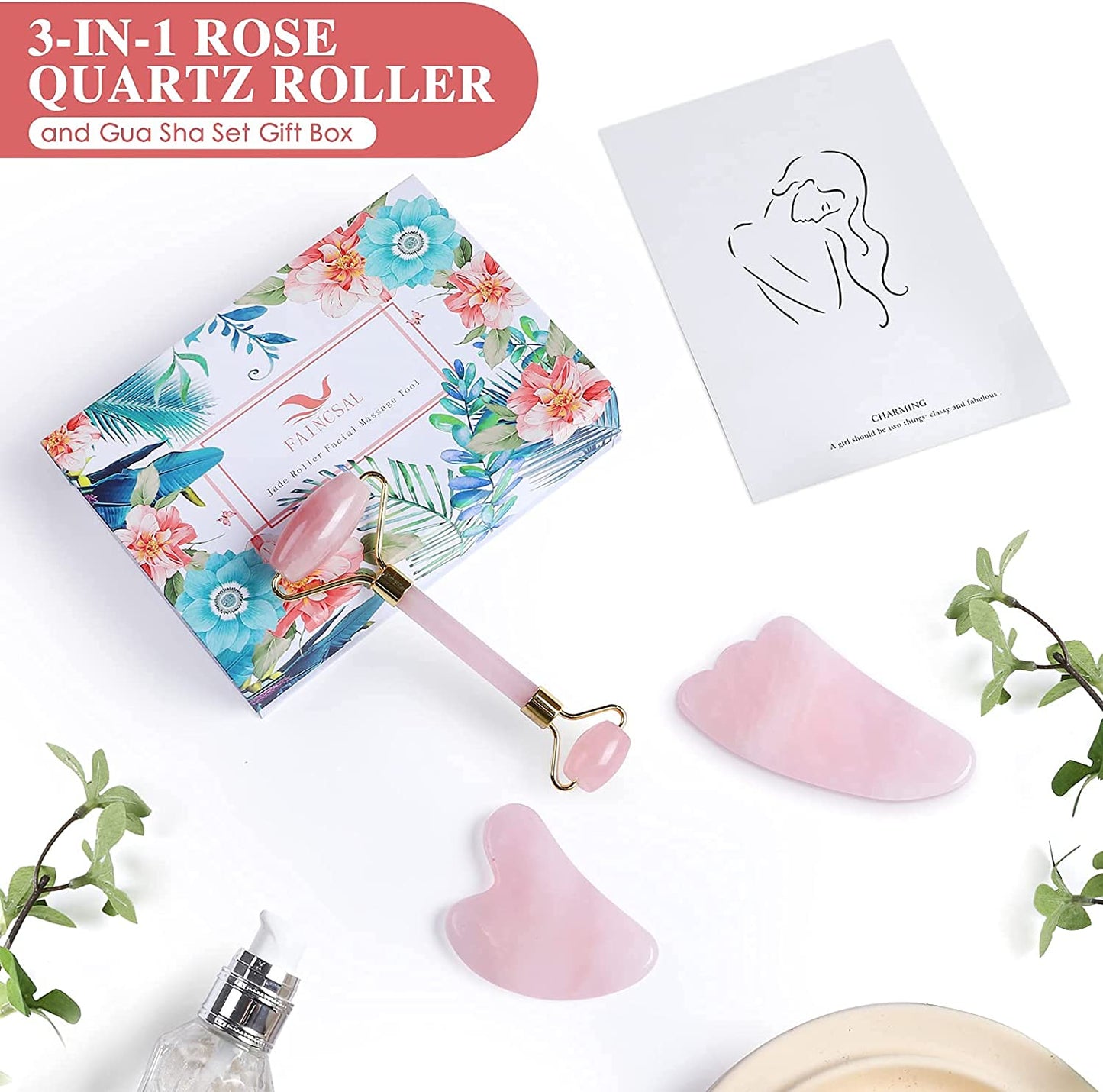 Gua Sha Facial Tools, Eliminates Wrinkles Massager Kit, Beauty Skin Care anti Aging, 100% Natural Rose Quartz Jade Roller, Face Neck Eyes Guasha Slimming & Firming Health & Beauty > Personal Care > Cosmetics > Cosmetic Tools > Skin Care Tools faincsal   