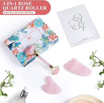 Gua Sha Facial Tools, Eliminates Wrinkles Massager Kit, Beauty Skin Care anti Aging, 100% Natural Rose Quartz Jade Roller, Face Neck Eyes Guasha Slimming & Firming Health & Beauty > Personal Care > Cosmetics > Cosmetic Tools > Skin Care Tools faincsal   