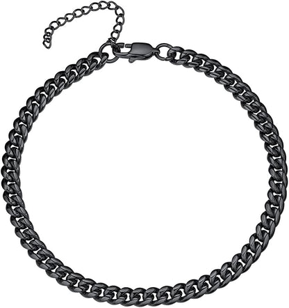 PROSTEEL Stainless Steel Chain Anklets for Men Women, Silver/Gold Tone, Ankle Bracelets Hypoallergenic, 8-10.5 Inch Adjustable, Come Gift Box Apparel & Accessories > Jewelry > Anklets Prosteel Jewelry A: black-thick cuban chain-6mm  
