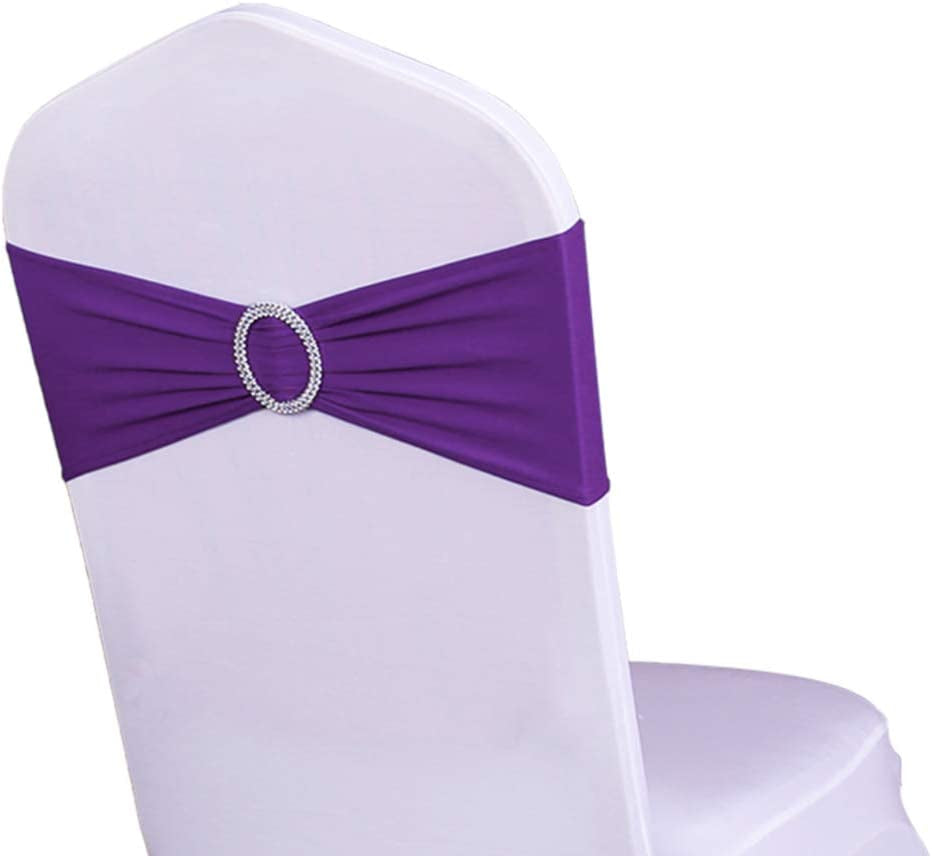 WENSINL Pack of 50 Stretch Chair Sashes for Wedding, Elastic Lycra Chair Bands with Buckle Slider, Chair Bows for Party, without White Chair Covers (Sky Blue) Apparel & Accessories > Clothing Accessories > Sashes HAOYU Purple 50 