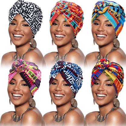 SATINIOR 6 Pieces Women African Turban Flower Knot Pre-Tied Bonnet Beanie Cap Headwrap Apparel & Accessories > Clothing Accessories > Bandanas & Headties SATINIOR Black Blue Flower  