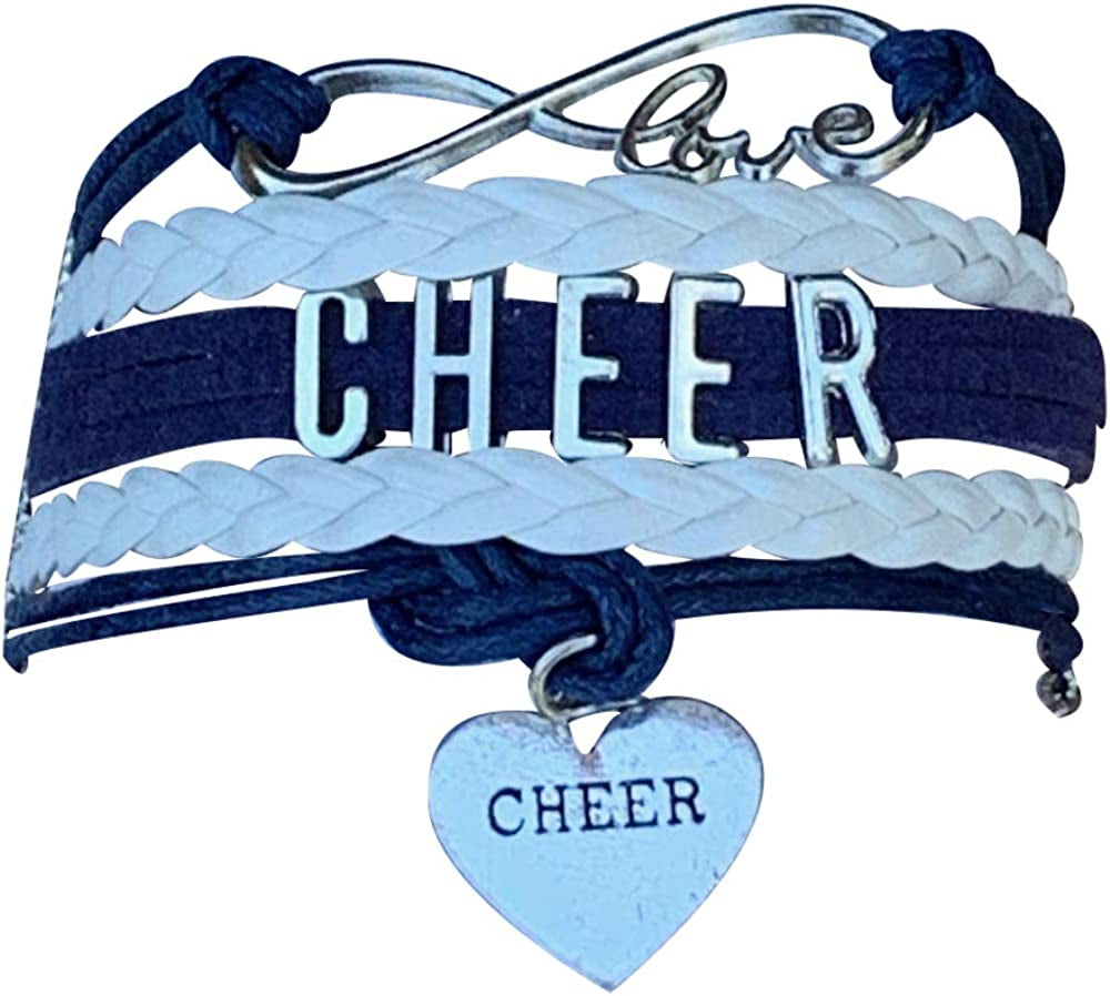 Cheer Charm Bracelet- Girls Infinity Love Adjustable Cheerleading Jewelry in Team Colors for Cheerleaders Apparel & Accessories > Jewelry > Bracelets Sportybella Navy/White  