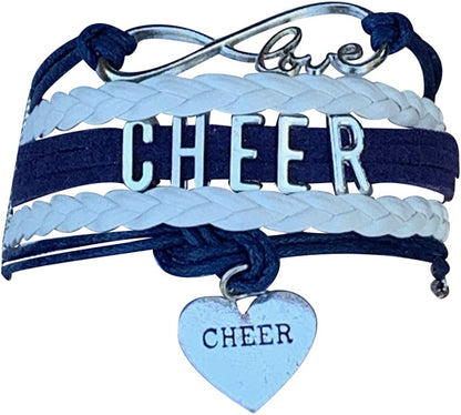 Cheer Charm Bracelet- Girls Infinity Love Adjustable Cheerleading Jewelry in Team Colors for Cheerleaders Apparel & Accessories > Jewelry > Bracelets Sportybella Navy/White  