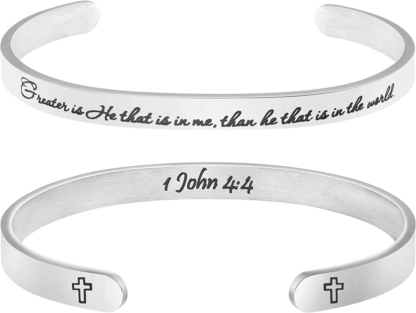 Christian Bracelets for Women Inspirational Gifts Bible Verse Religious Faith Jewelry Cuff Bracelet Mothers Day Christmas Birthday Jewelry for Her Mother Daughter Apparel & Accessories > Jewelry > Bracelets Memgift 1 John 4:4-Greater is he that is in me, than he that is in the world  