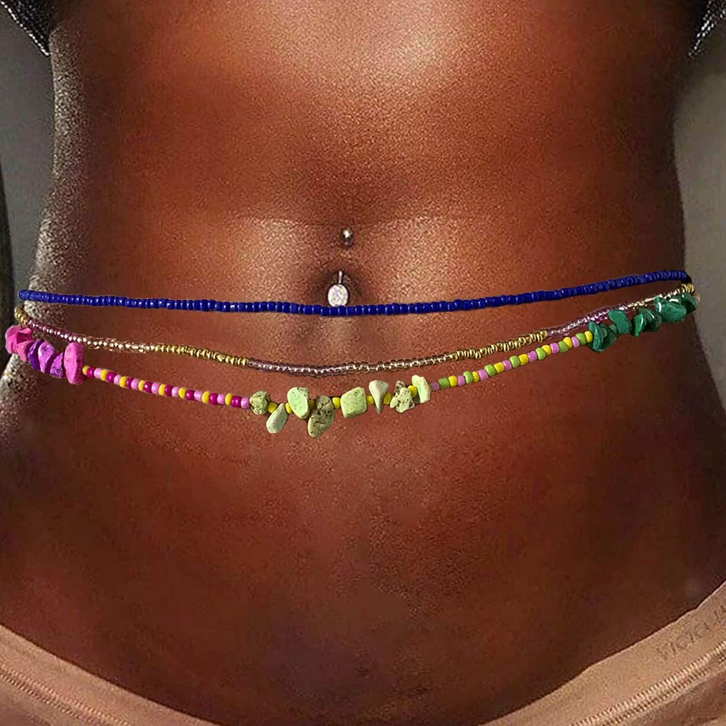 Werhonton African Waist Beaded Colourful Layered Body Chain Beach Belly Jewelry for Women and Girls Apparel & Accessories > Jewelry > Body Jewelry Werhonton   
