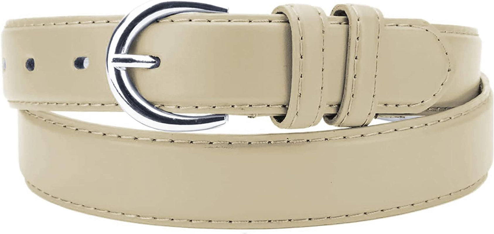 Women'S Casual Solid Colors Faux Leather 1" Belt with Single Prong Buckle Apparel & Accessories > Clothing Accessories > Belts JOTW Off-white X-Large 