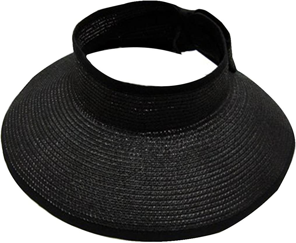 Simplicity Women'S UPF 50+ Wide Brim Roll-Up Straw Sun Hat Sun Visor Apparel & Accessories > Clothing Accessories > Hats Simplicity Black  