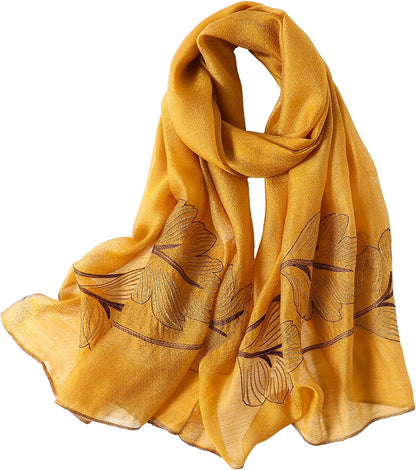 WINCESS.YU Silk Scarf for Women Lightweight Shawls and Wraps for Weddings Fashion Pashmina Shawl Embroidered Scarves Apparel & Accessories > Clothing Accessories > Scarves & Shawls WINCESS.YU Leaf Embroidery Yellow  