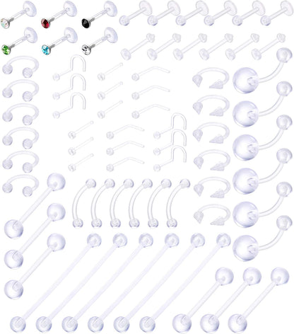 Jstyle 72Pcs 14G-20G Acrylic Body Piercing Lot Nose Ring Horseshoe Lip Tongue Eyebrow Tragus Body Piercing Navel Rings Barbells Apparel & Accessories > Jewelry > Rings Jstyle   