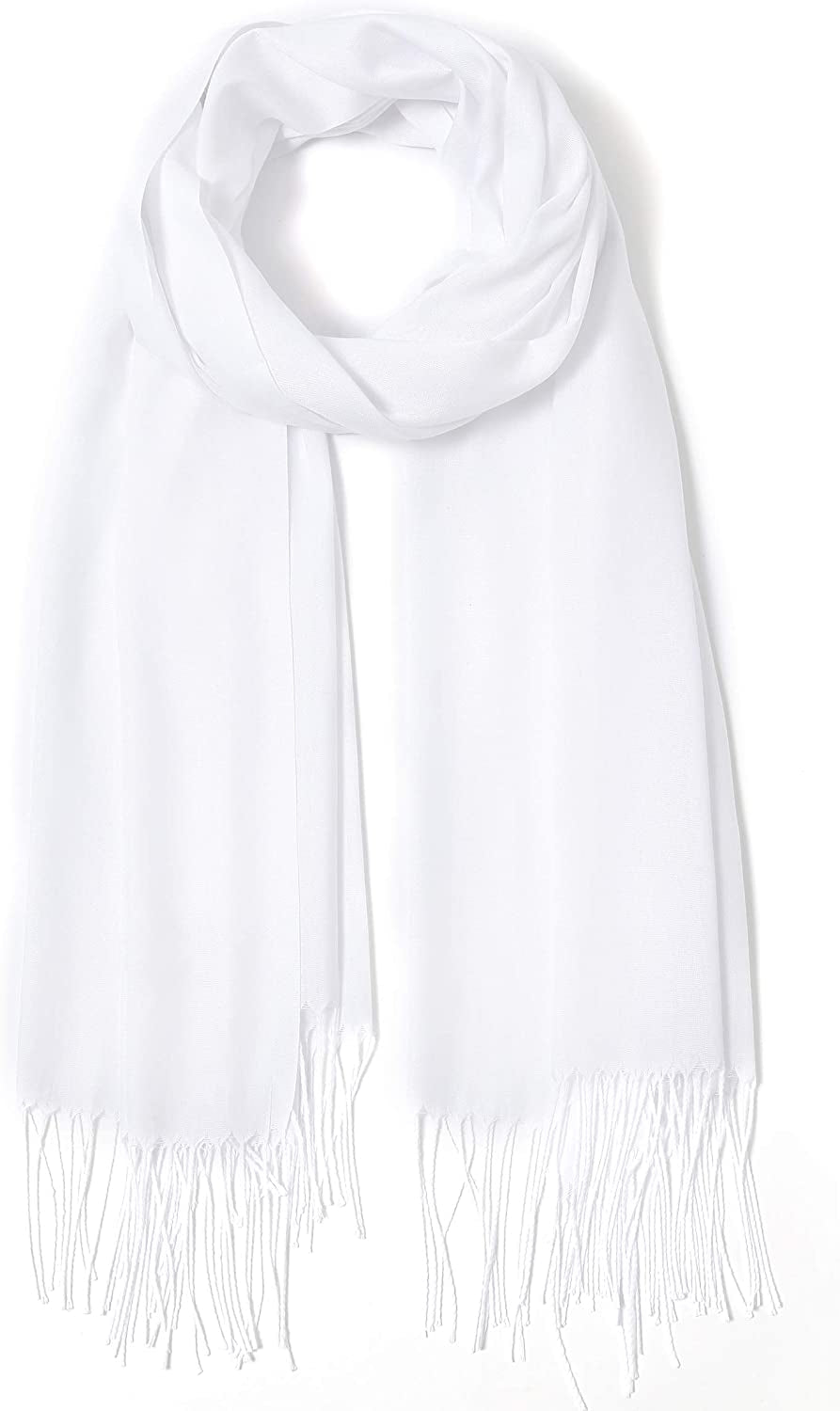 Pashmina Shawls and Wraps Large Scarfs for Women Wedding Party Bridal Long Fashion Solid Shawl Wrap with Fringes Apparel & Accessories > Clothing Accessories > Scarves & Shawls Cindy & Wendy Pure White  