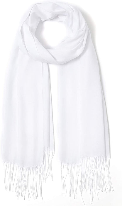Pashmina Shawls and Wraps Large Scarfs for Women Wedding Party Bridal Long Fashion Solid Shawl Wrap with Fringes Apparel & Accessories > Clothing Accessories > Scarves & Shawls Cindy & Wendy Pure White  