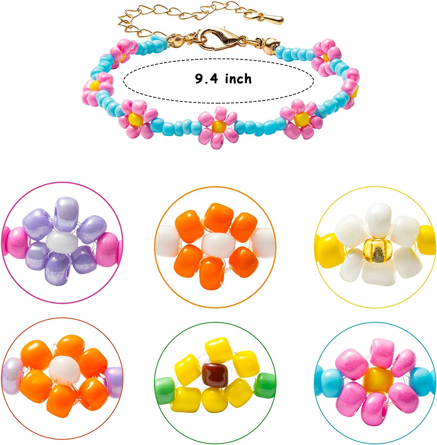 PANTIDE 6Pcs Colorful Daisy Flower Bead Bracelets Set Indie Handmade Beaded Flower Bracelets Anklets Vsco Boho Beach Summer Braided String Y2K Aesthetic Kidcore Jewelry with Flowers for Women Girls Apparel & Accessories > Jewelry > Anklets PANTIDE   
