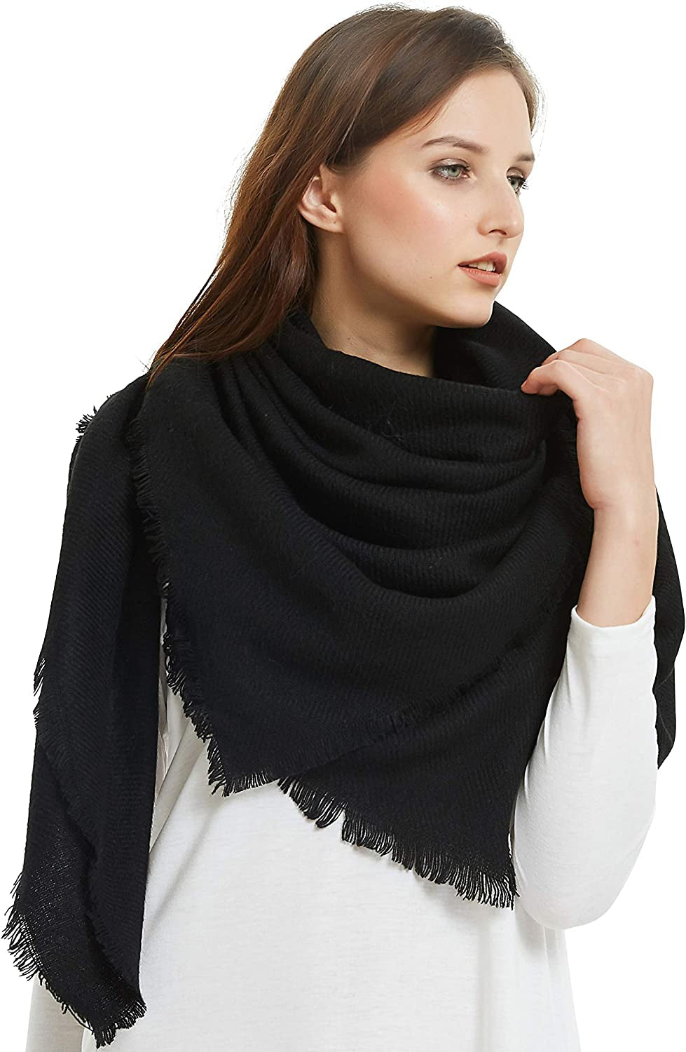 VIVIAN & VINCENT Soft Classic Luxurious Blanket Solid Color Square Scarf Wrap Apparel & Accessories > Clothing Accessories > Scarves & Shawls VIVIAN & VINCENT Black  