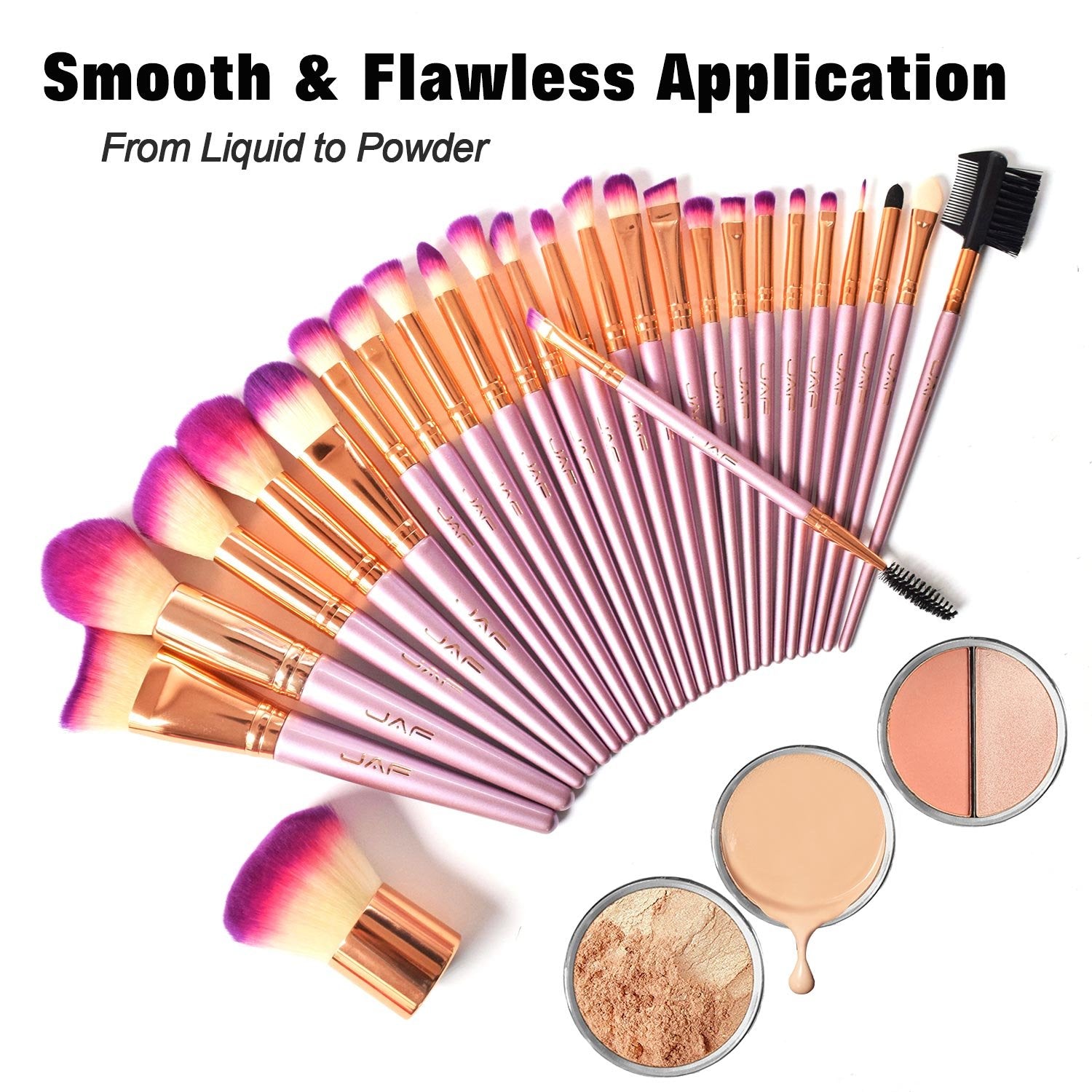 JAF 26Pcs Professional Large Pink Purple Makeup Brushes Set with Storage Case Vegan Synthetic Make up Brushes Set in Gold Bag Holder Cruelty Free Cosmetic Big Makeup Brushes & Tools Kit for Eye Face Contour Foundation Highlighter… Health & Beauty > Personal Care > Cosmetics > Cosmetic Tools > Makeup Tools JAF   