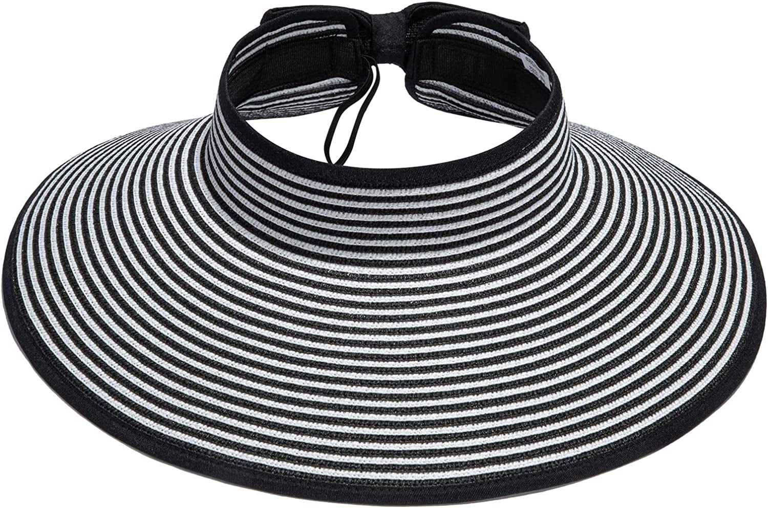 Simplicity Women'S UPF 50+ Wide Brim Roll-Up Straw Sun Hat Sun Visor Apparel & Accessories > Clothing Accessories > Hats Simplicity Black / White Stripe  