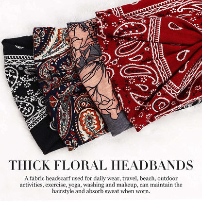 Vemalo Wide Headbands for Women, Boho Bandeau Head Bands, Workout Head Wraps, Stretch No Slip Hair Wraps Pack of 4 (Stylish) Apparel & Accessories > Clothing Accessories > Bandanas & Headties Vemalo   